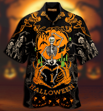 Dancing Skeleton Halloween 3D Print Polyester Hawaiian Aloha Shirt