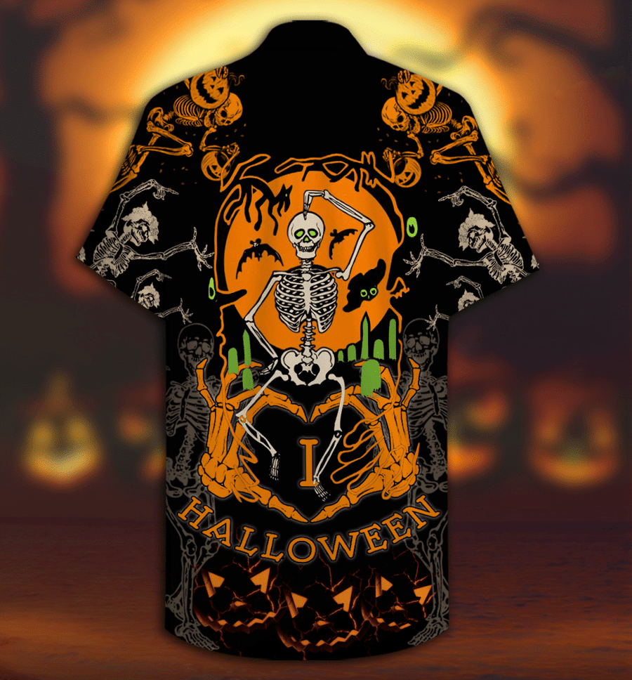 Dancing Skeleton Halloween 3D Print Polyester Hawaiian Aloha Shirt