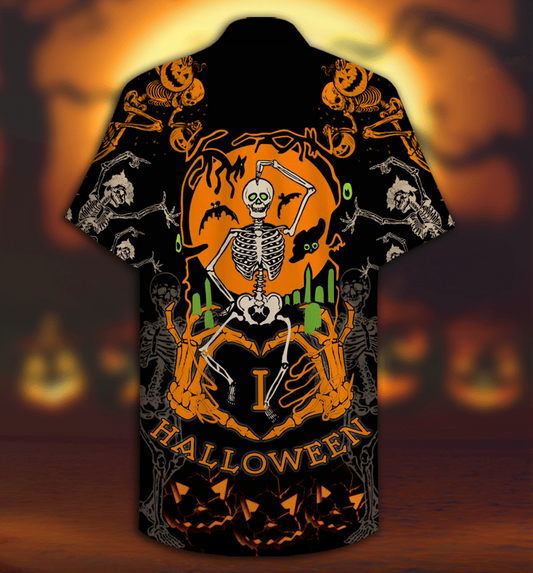 Dancing Skeleton Halloween 3D Print Polyester Hawaiian Aloha Shirt