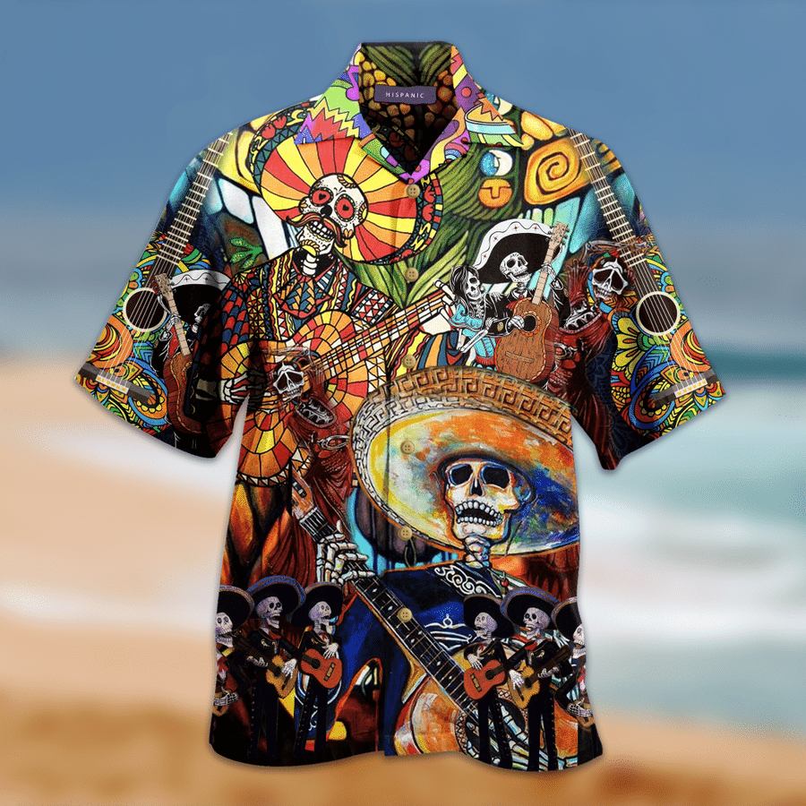 Hippie Halloween Lets Play A Guitar 3D Print Polyester Hawaiian Aloha Shirt