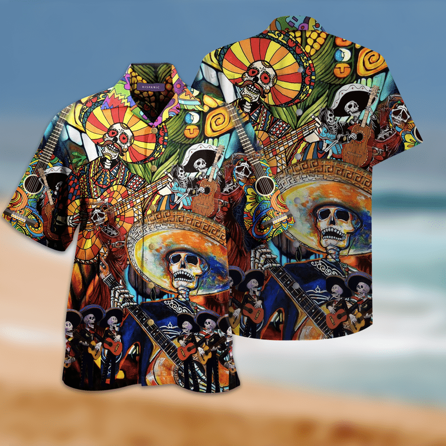 Hippie Halloween Lets Play A Guitar 3D Print Polyester Hawaiian Aloha Shirt