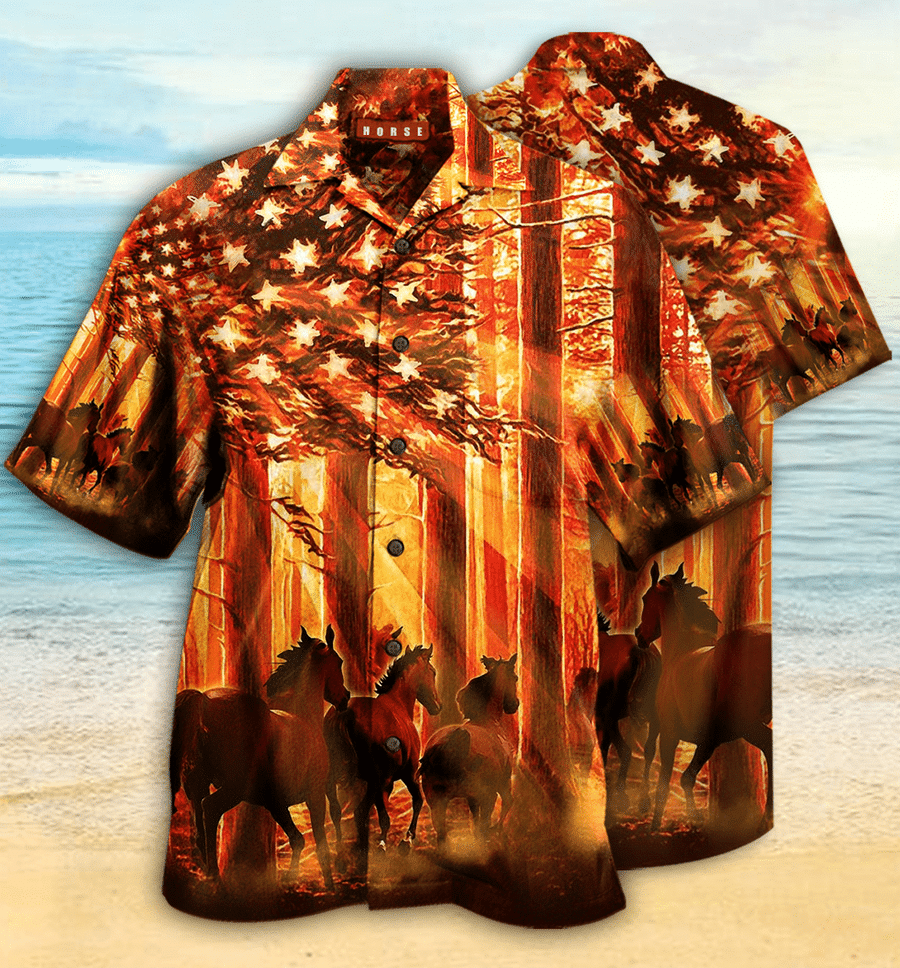 Horse American Born To Ride 3D Print Polyester Hawaiian Aloha Shirt