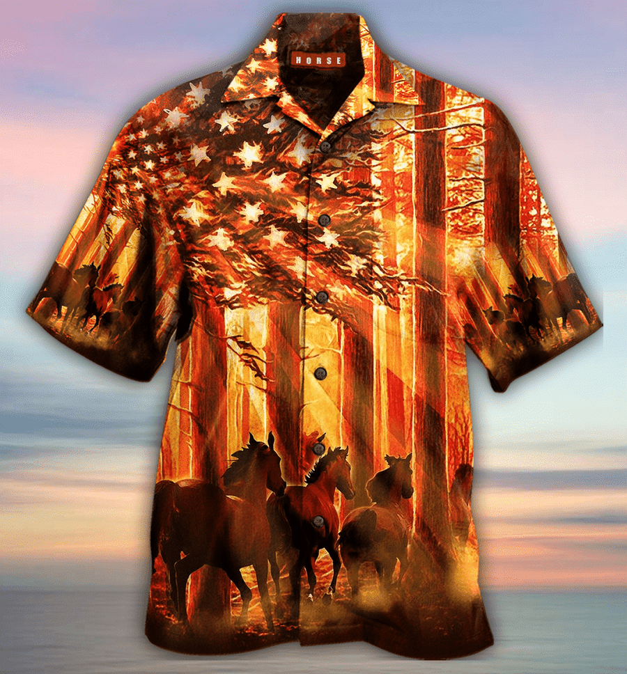 Horse American Born To Ride 3D Print Polyester Hawaiian Aloha Shirt