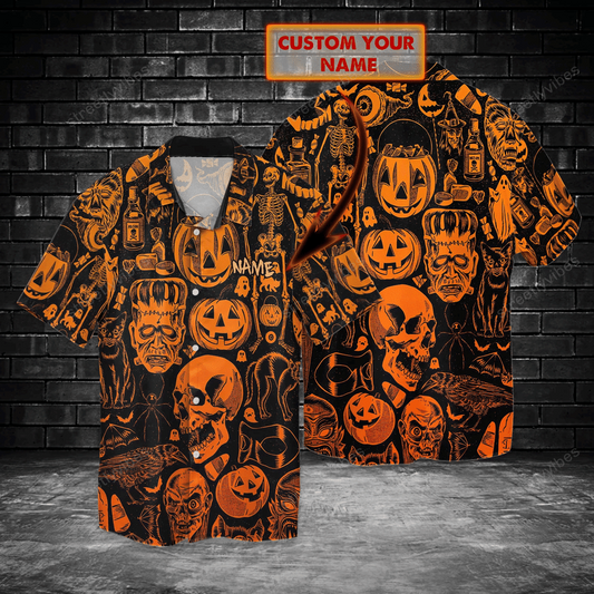 Personalized Halloween Gift Skull Pumpkin 3D Print Polyester Hawaii Shirt