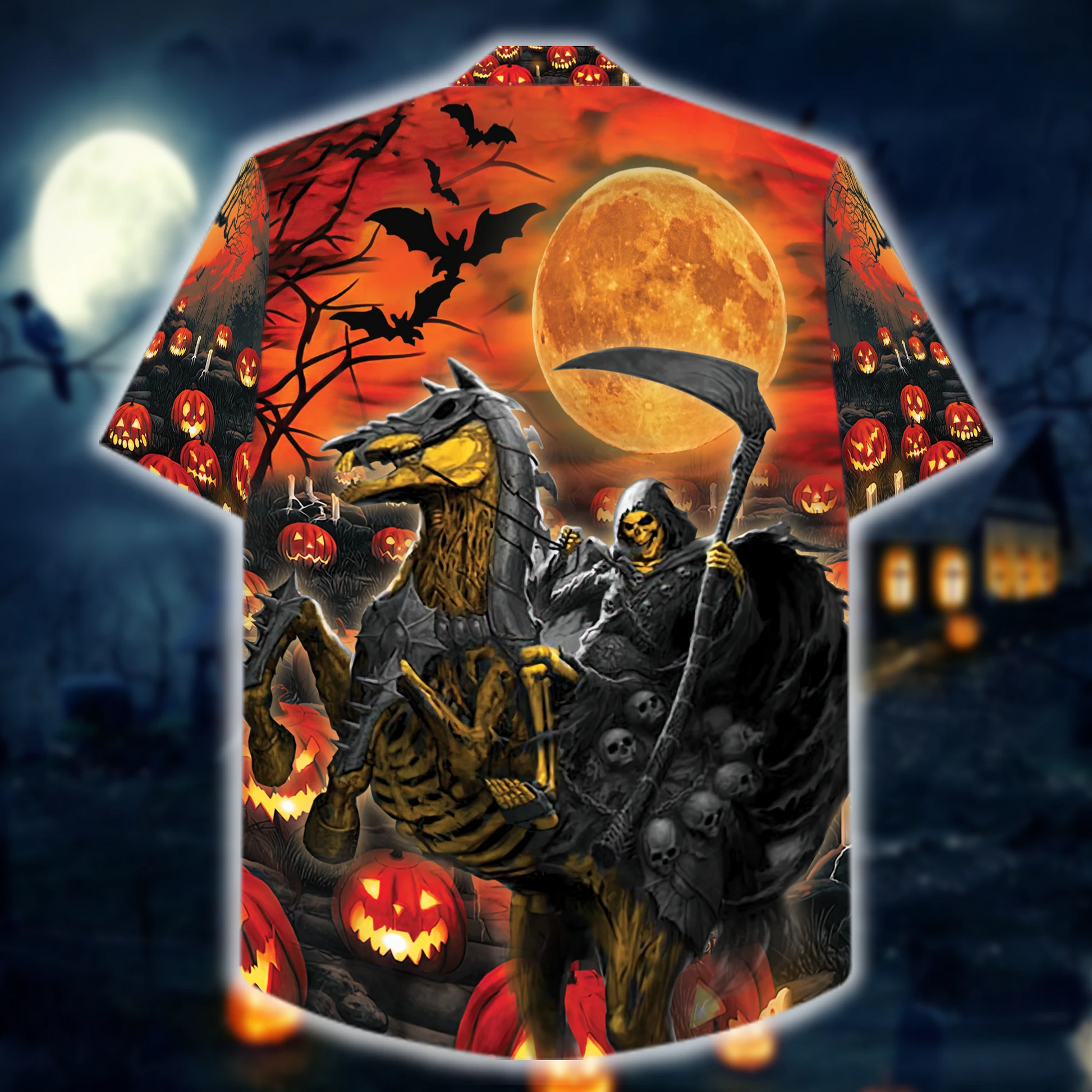 Iron Horse And Reaper Skull Halloween Hawaiian Shirt