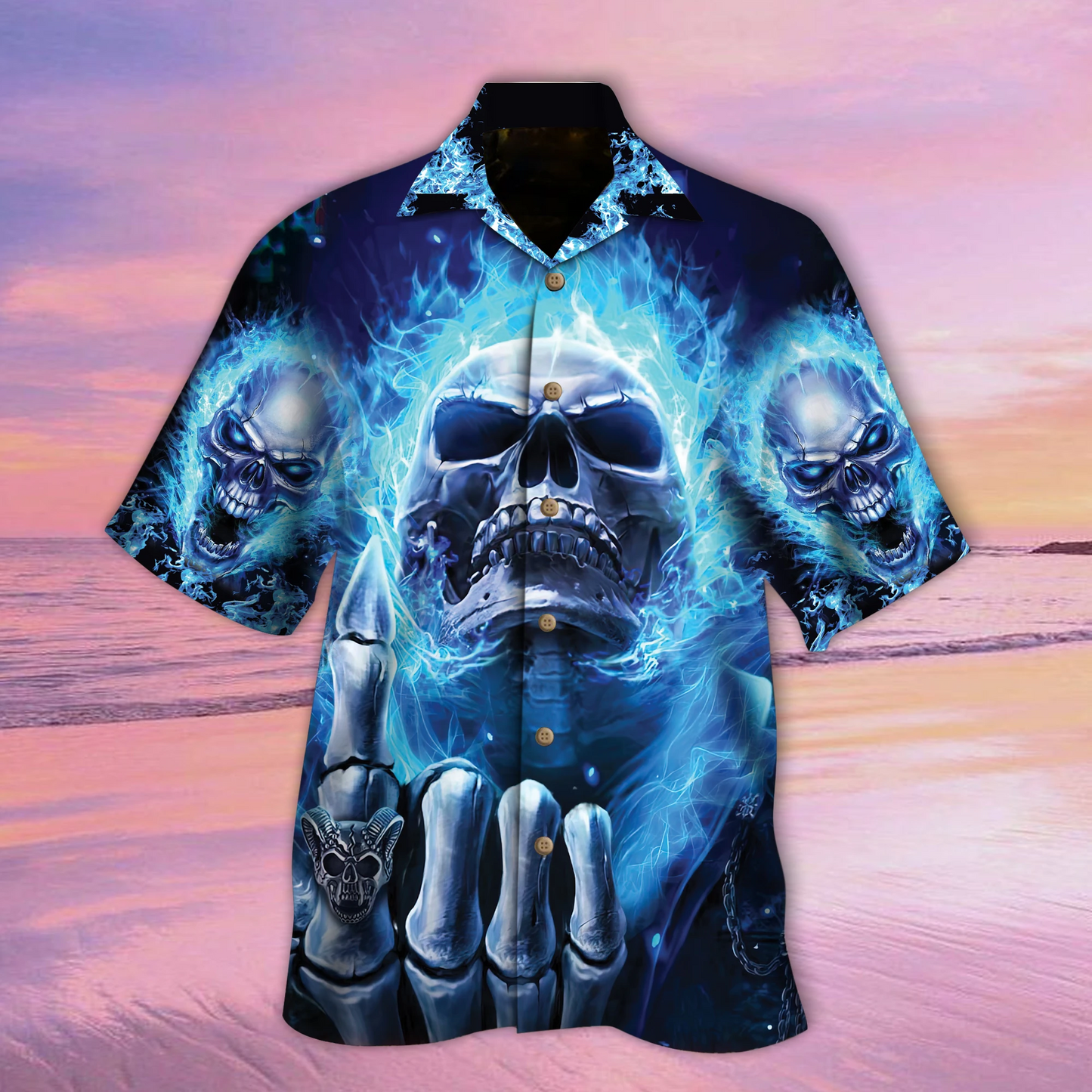 Cool Blue Fire Skull 3D Printed Hawaiian Shirt