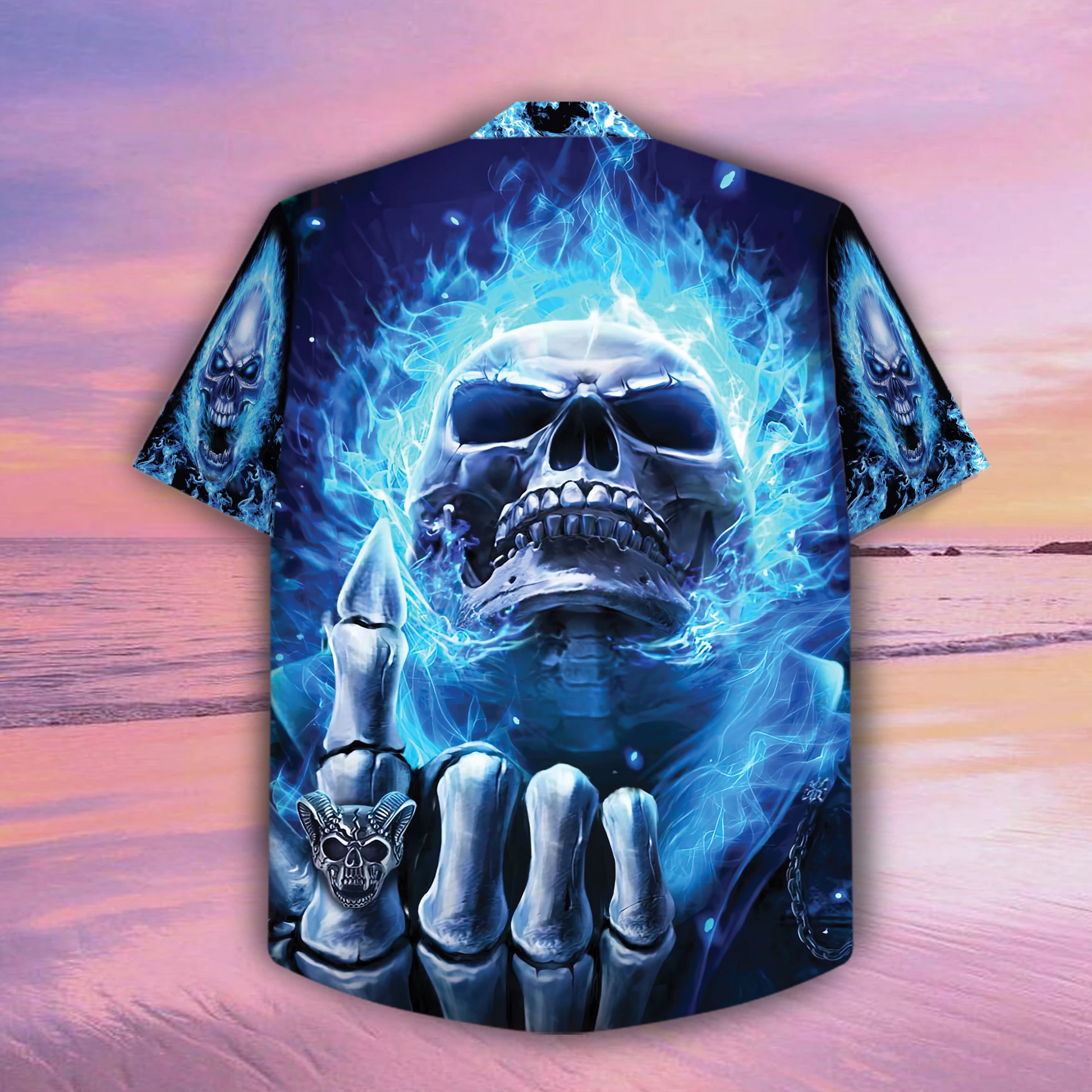 Cool Blue Fire Skull 3D Printed Hawaiian Shirt