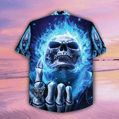 Cool Blue Fire Skull 3D Printed Hawaiian Shirt