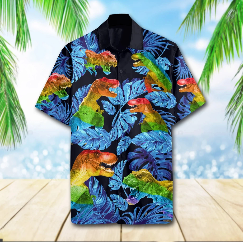 Lgbt T Rex 3D Print Polyester Hawaiian Shirt