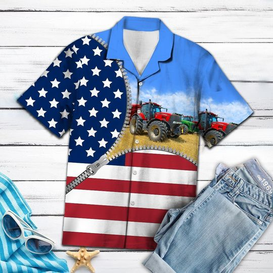 Independence Day Hawaii Shirt | Farmer Usa Flag Zipper 3D Print Art Hawaiian