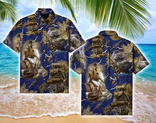 Amazing Pirate Ship Halloween 3D Print Hawaiian Aloha Shirts Shirt