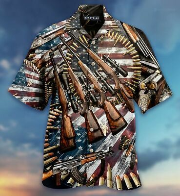 Aloha Sniper Rifle Gun And Ammo With US Flag 3D Printed Hawaiian Shirt