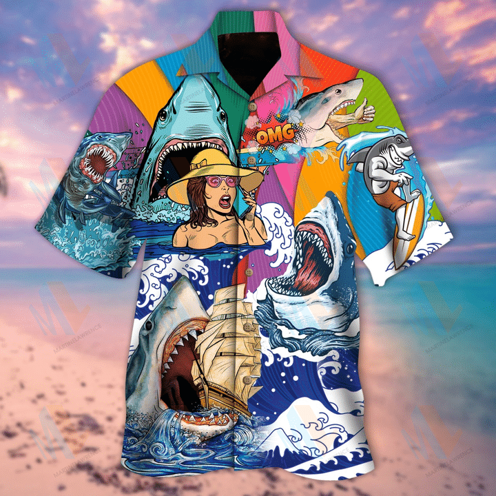 Hippie Sharks On Sea Hawaiian Shirt | For Men & Women | Adult | HW3940