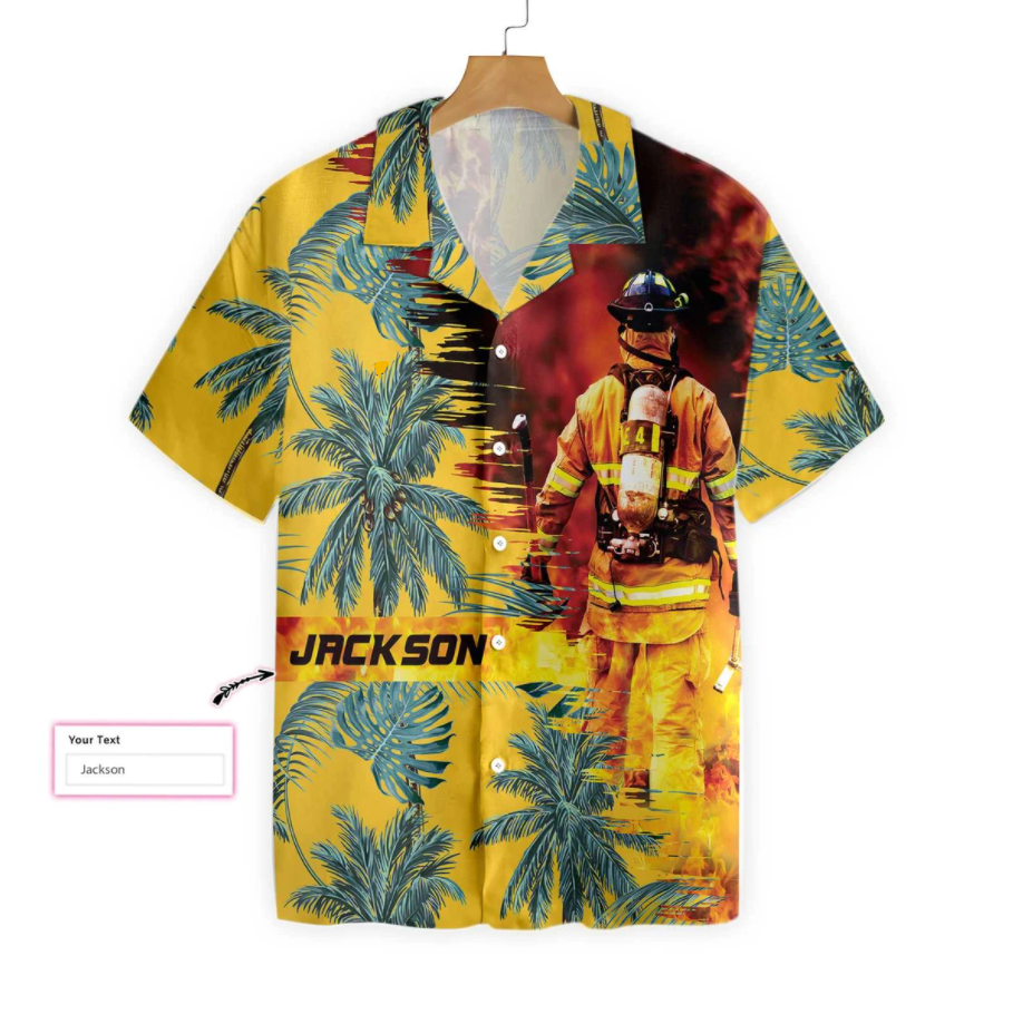 Firefighter Yellow Tropical Personalized Hawaii Shirt | Unique Beach Hawaiian