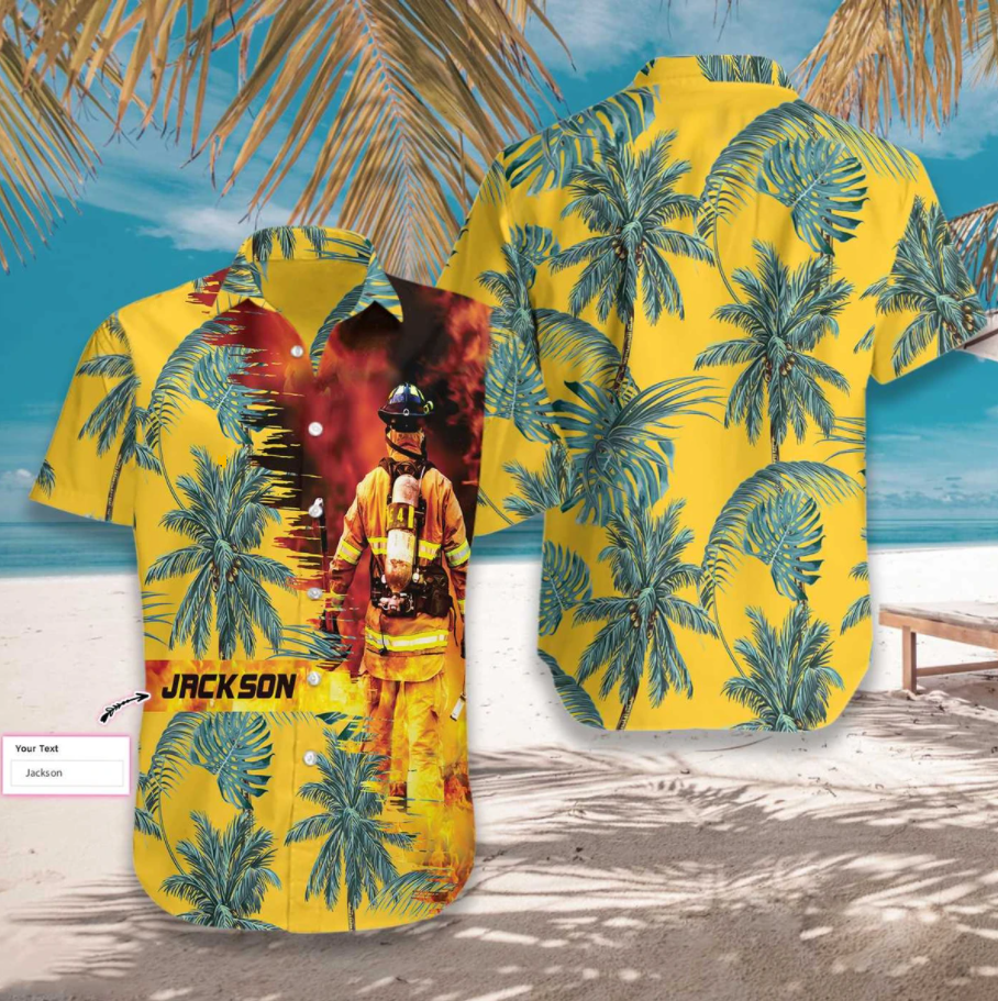 Firefighter Yellow Tropical Personalized Hawaii Shirt | Unique Beach Hawaiian