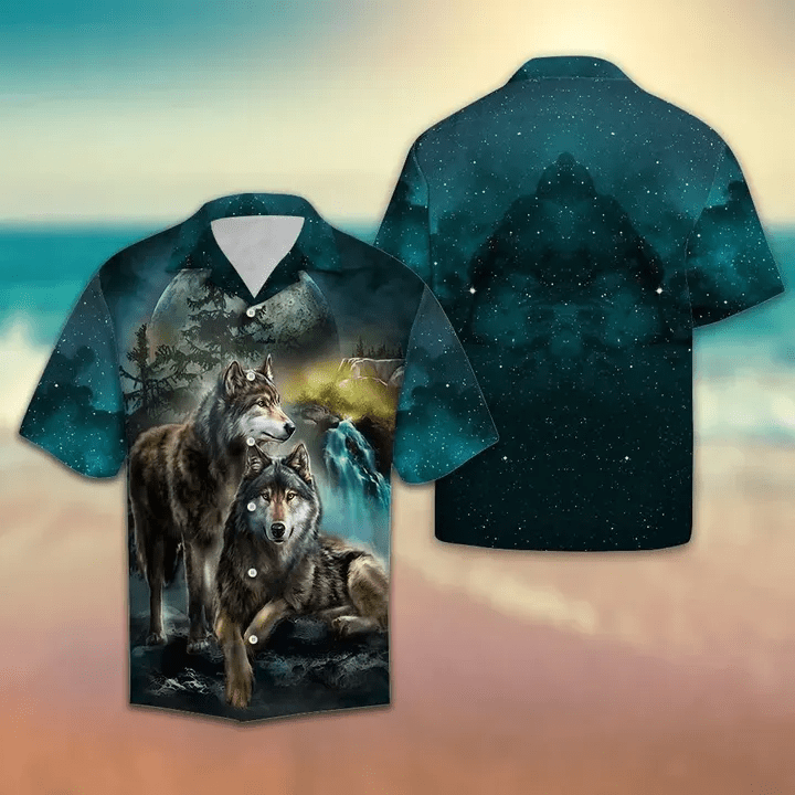 Awesome Halloween Wolf and Moon Hawaiian Shirts