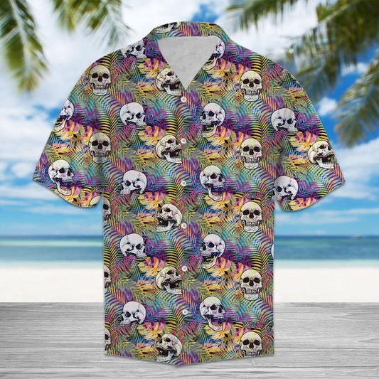 Vintage Skull Palm Leaves Tropical 3D Print Polyester Hawaiian Shirt