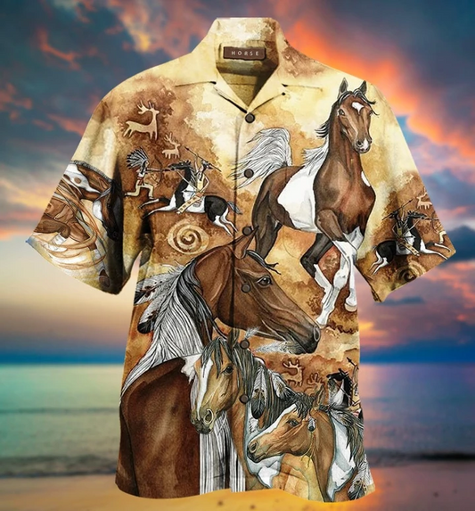 Amazing Strong Native Horse Brown Hawaiian Shirt | For Men & Women | Adult | HW3317