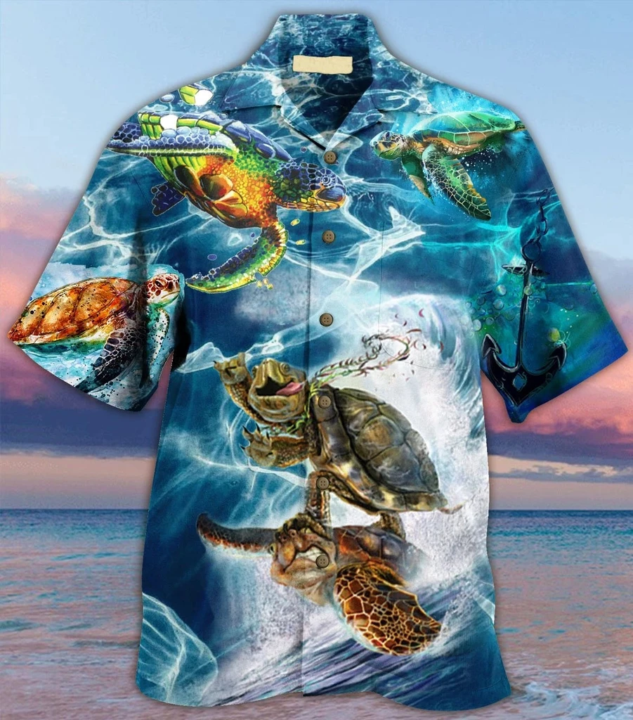 Sea Turtle Beach 3D Print Polyester Hawaiian Shirt