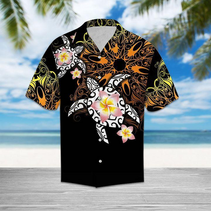 Turtle Floral Print Polyester Hawaiian Shirt