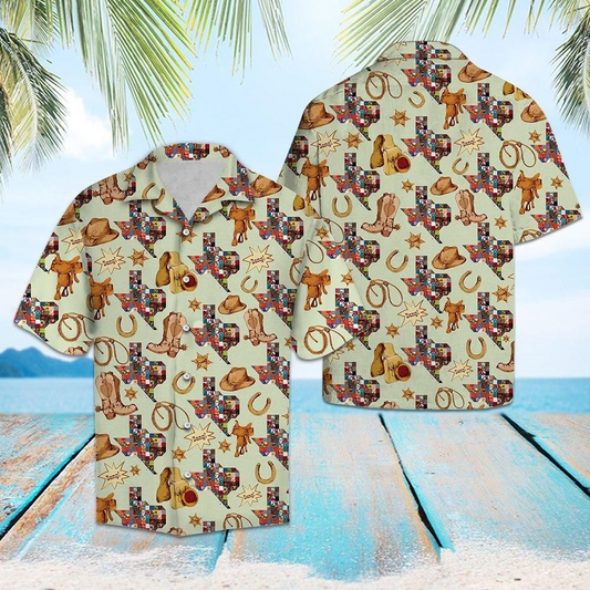 For Men And Women, Hat And Horseshoe Cowboy Hawaiian Shirt | Crazy Funny Hawaiian Shirt | Western Vintage Hawaiian Shirt