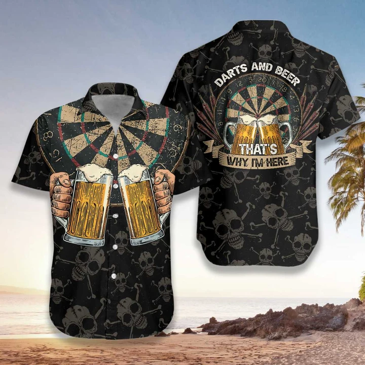 Darts And Beer Thats Why Im Here Hawaiian Shirt