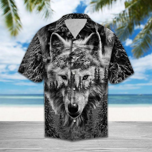 Wolf Mountain Tropical Polyester Hawaiian Shirt