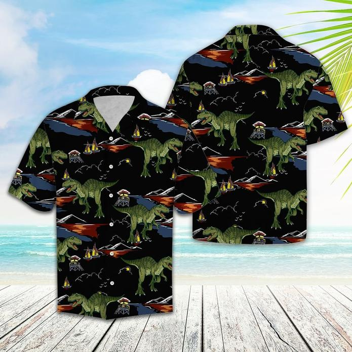 T-Rex On Vacation Tropical Polyester Hawaiian Shirt
