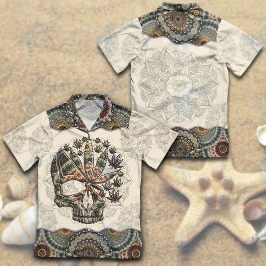 Weed Skull Mandala Pattern Hawaiian Shirt | Crazy Funny Hawaiian Shirt | Vintage Hawaiian Shirt