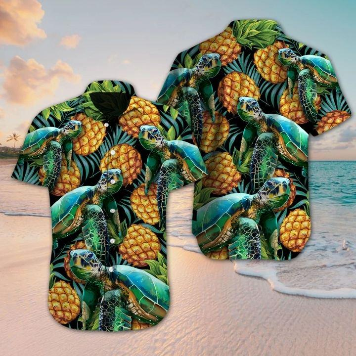 Turtles Pineapple Tropical Polyester Hawaiian Shirt