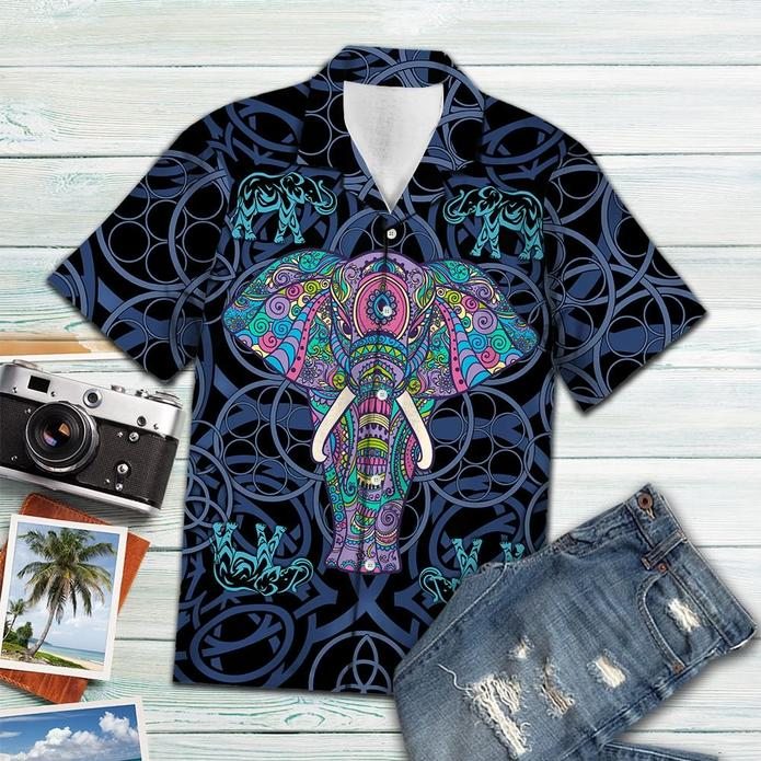 Elephant Blue Mandala Vikings Tropical Polyester Hawaiian Shirt