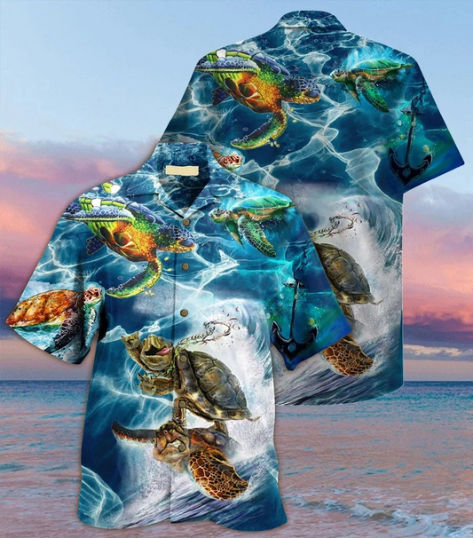 Sea Turtle Beach 3D Print Polyester Hawaiian Shirt