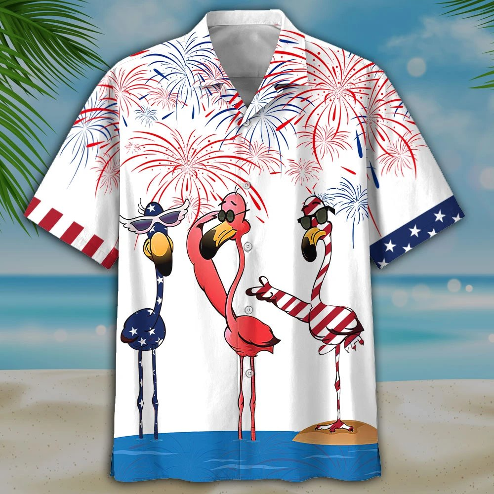 Happy Independence Day Hawaiian Shirt | American Skin Flamingo Hawaiian Shirt