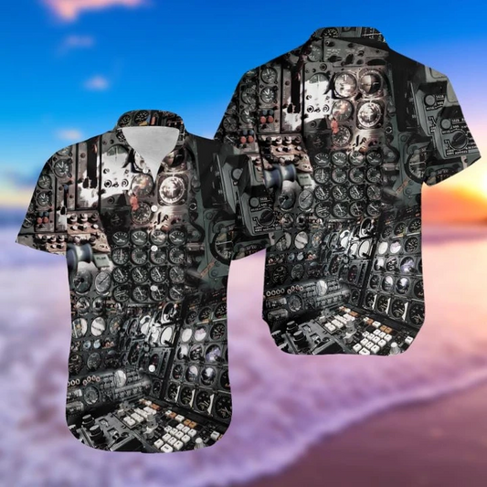 Airplane Pilot Instrument Black Unisex Hawaiian Aloha 3D Print Shirt