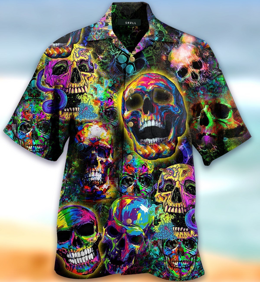 Watercolor Skull Print Art Hawaiian Shirt | Crazy Funny Vintage