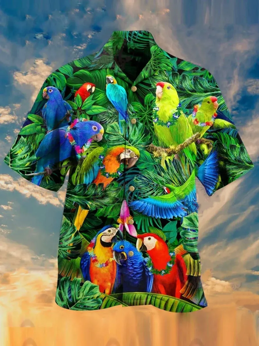 Vintage Parrots Hawaiian Shirt, Summer Shirt, Beach shirt