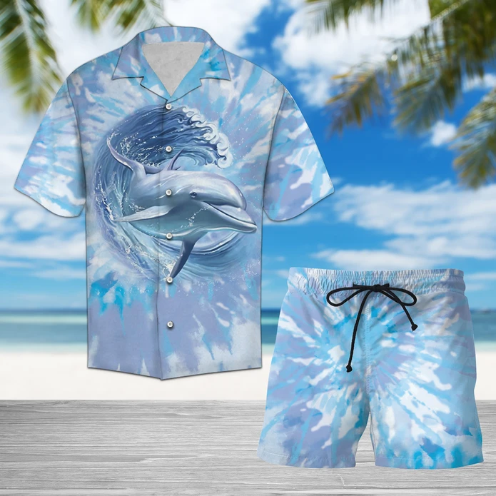 Dolphin Tie Dye Hawaiian Shirt Set | Unisex | HS1033