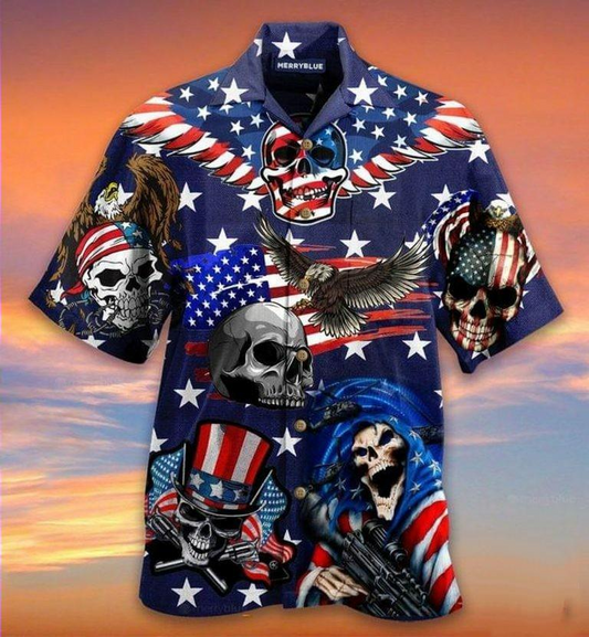 Gift For Independence Day Hawaii Shirt | Eagle Patriotic Skull Hawaiian Crazy Funny Us Flag Vintage