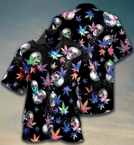 Weed Skull Smoke Color Hawaiian Shirt | Crazy Funny Hawaiian Shirt | Vintage Hawaiian Shirt