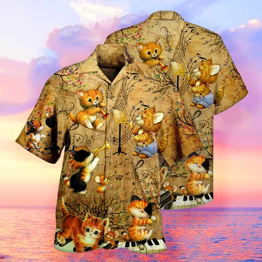 For Men And Women Lover Music Kitties Cat Hawaiian Shirt | Crazy Funny Vintage