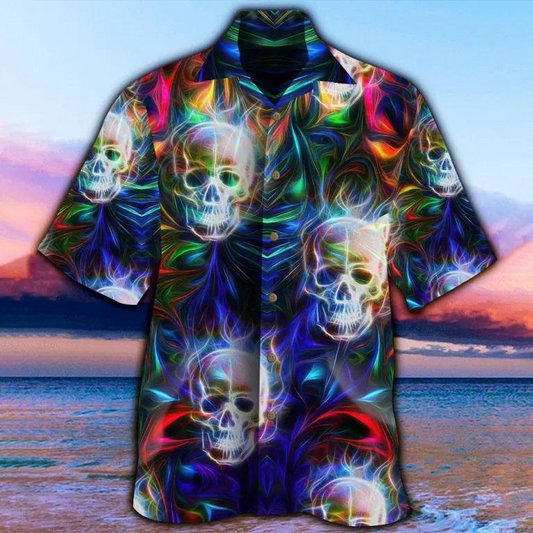 Abstract Skull Colorful Hawaiian Shirt | Crazy Funny Hawaiian Shirt | Vintage Hawaiian Shirt