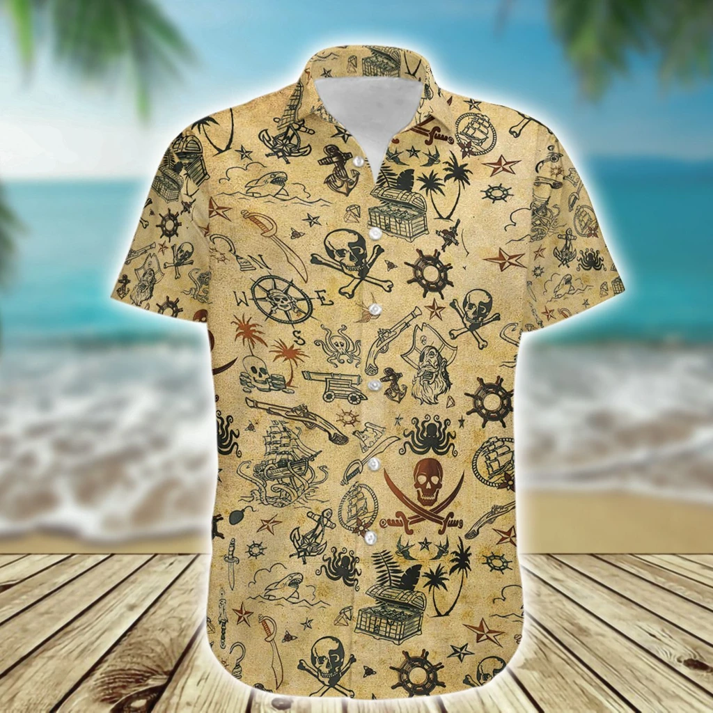 Amazing Pirate Skull Print Polyester Hawaiian Shirt