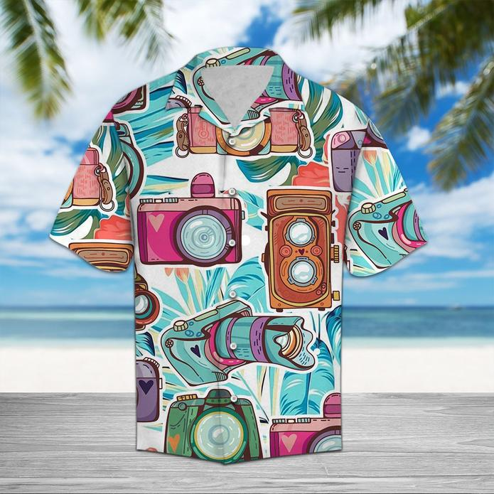 Photograph Blue Floral Tropical Polyester Hawaiian Shirt