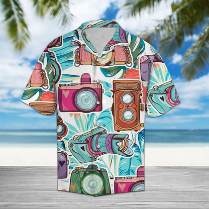 Photograph Blue Floral Tropical Polyester Hawaiian Shirt