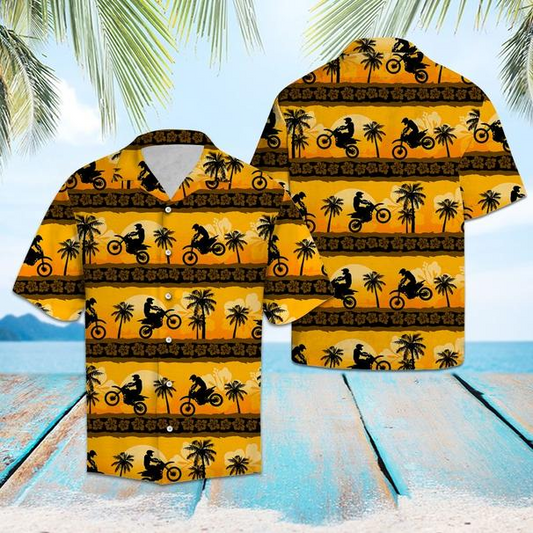 Motorbike Tropical Frangipani Polyester Hawaiian Shirt