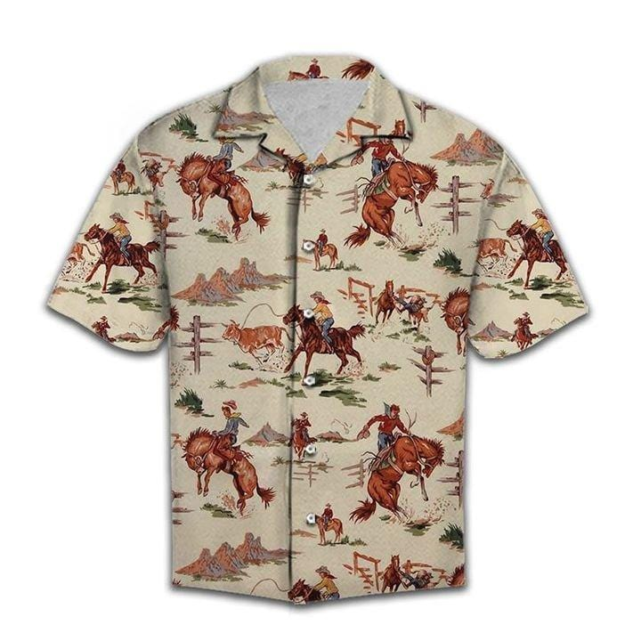 For Men And Women Vintage Rodeo Unisex Hawaiian Shirt | Crazy Funny Western Cowboy Riding Horse