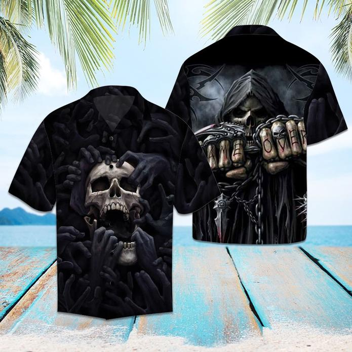 Amazing Skeleton Skull Tropical Polyester Hawaiian Shirt