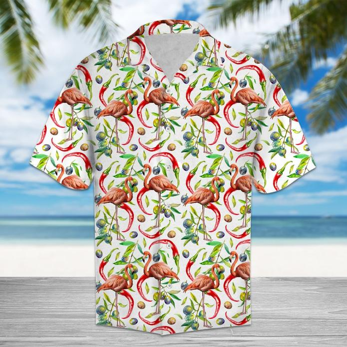 Hot Chili Peppers And Flamingo Tropical Polyester Hawaiian Shirt