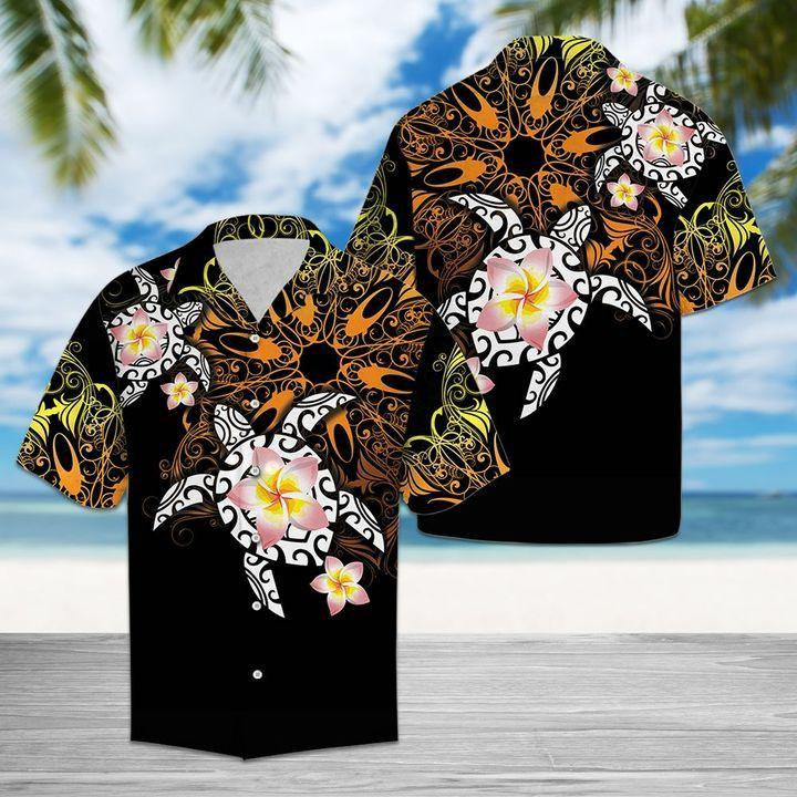 Turtle Floral Print Polyester Hawaiian Shirt