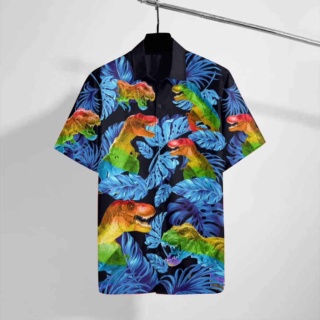 Lgbt T Rex 3D Print Polyester Hawaiian Shirt